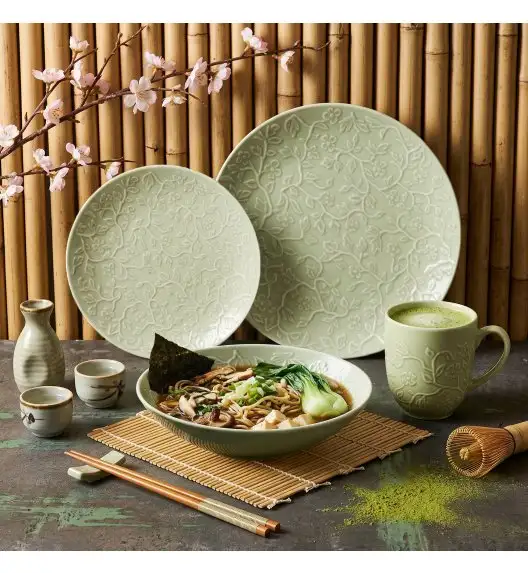 LUBIANA HANAMI KD LIMONKOWY Serwis obiadowy 48 el 12 os / zdobiona porcelana luz