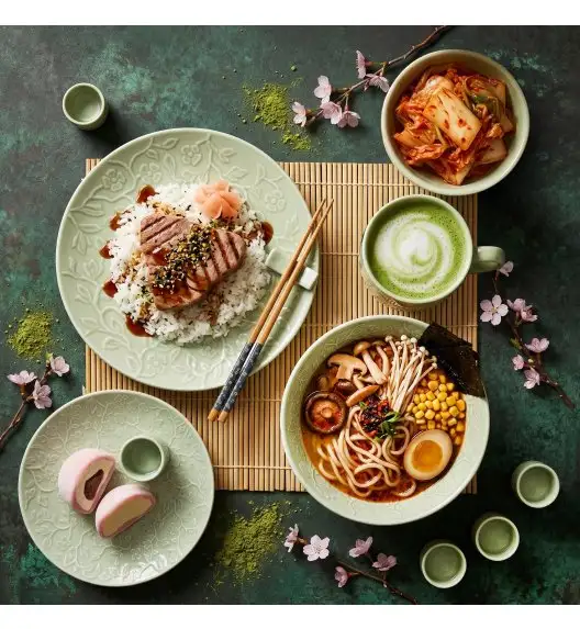 LUBIANA HANAMI KD LIMONKOWY Serwis obiadowy 30 el 6 os / zdobiona porcelana luz