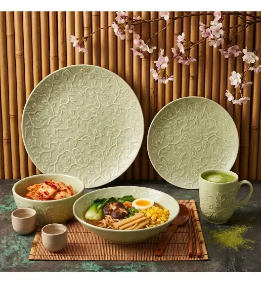 LUBIANA HANAMI KD LIMONKOWY Serwis obiadowy 60 el 12 os / zdobiona porcelana luz