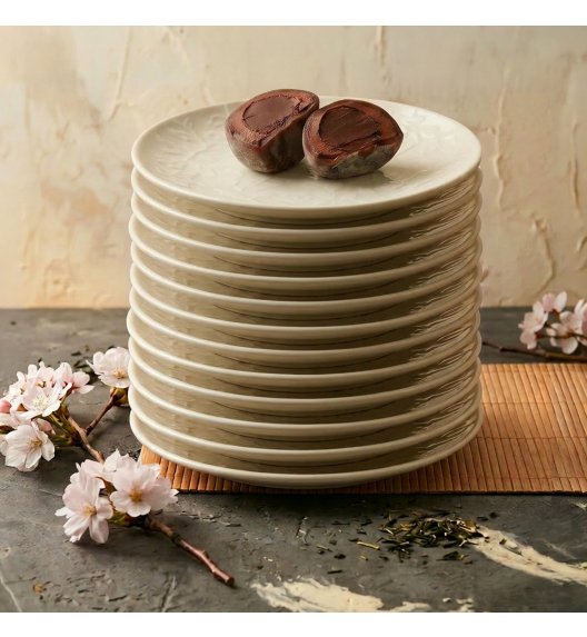 LUBIANA HANAMI KE KREMOWY Talerz deserowy 20,5 cm x 12 sztuk / zdobiona porcelana luz