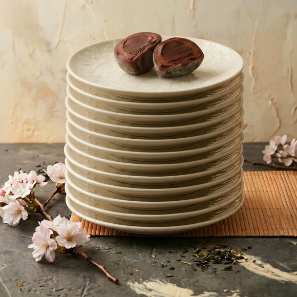 LUBIANA HANAMI KE KREMOWY Talerz deserowy 20,5 cm x 12 sztuk / zdobiona porcelana luz