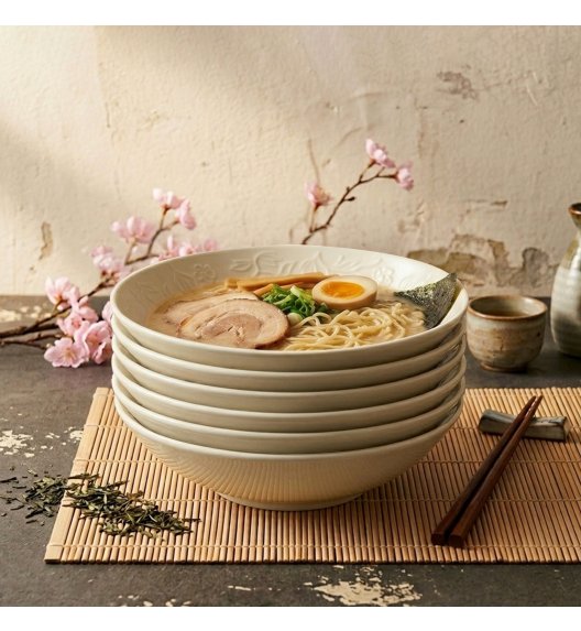 LUBIANA HANAMI KE KREMOWY Talerz głęboki 21,5 cm x 6 sztuk / zdobiona porcelana luz