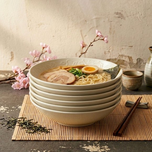 LUBIANA HANAMI KE KREMOWY Talerz głęboki 21,5 cm x 6 sztuk / zdobiona porcelana luz