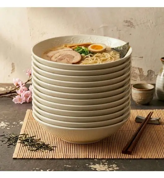 LUBIANA HANAMI KE KREMOWY Talerz głęboki 21,5 cm x 12 sztuk / zdobiona porcelana luz