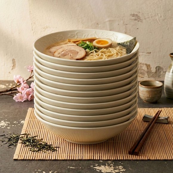 LUBIANA HANAMI KE KREMOWY Talerz głęboki 21,5 cm x 12 sztuk / zdobiona porcelana luz