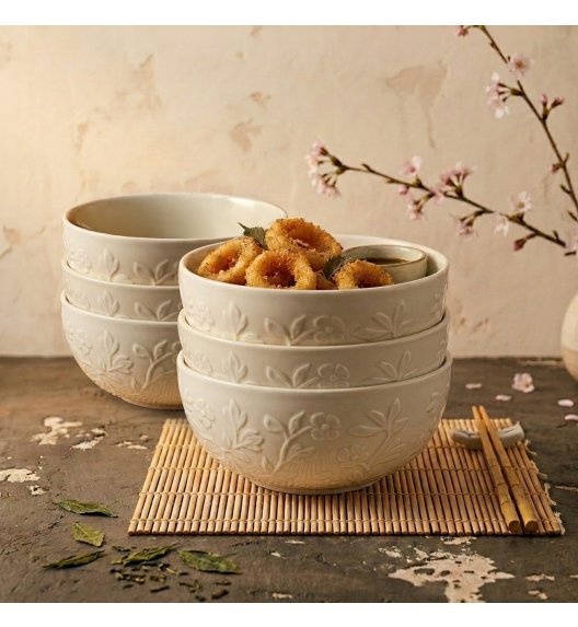 LUBIANA HANAMI KE KREMOWY Miska 16 cm x 6 sztuk / zdobiona porcelana luz