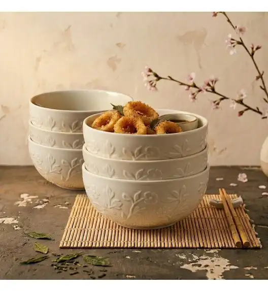 LUBIANA HANAMI KE KREMOWY Miska 16 cm x 6 sztuk / zdobiona porcelana luz