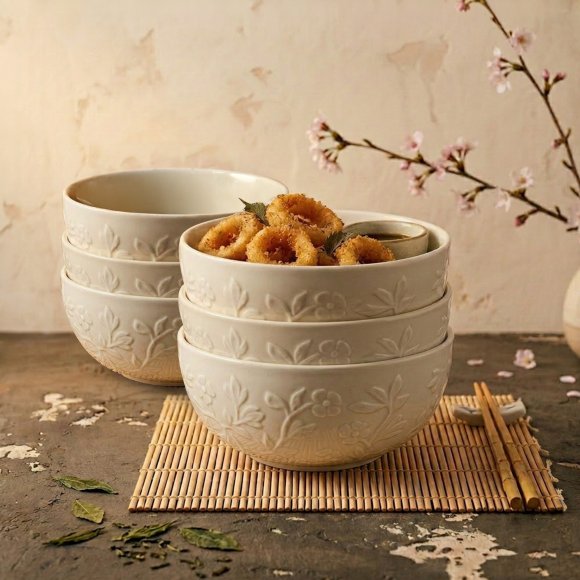 LUBIANA HANAMI KE KREMOWY Miska 16 cm x 6 sztuk / zdobiona porcelana luz