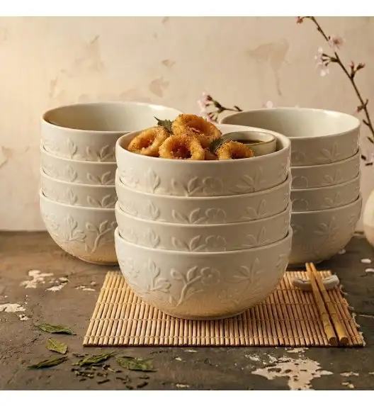 LUBIANA HANAMI KE KREMOWY Miska 16 cm x 12 sztuk / zdobiona porcelana luz