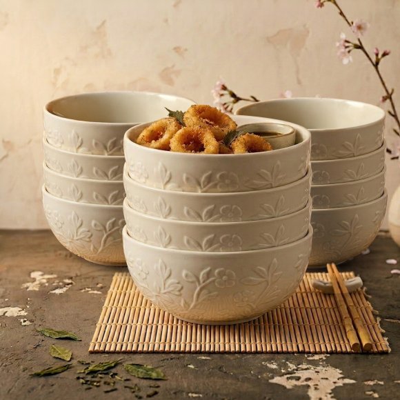 LUBIANA HANAMI KE KREMOWY Miska 16 cm x 12 sztuk / zdobiona porcelana luz