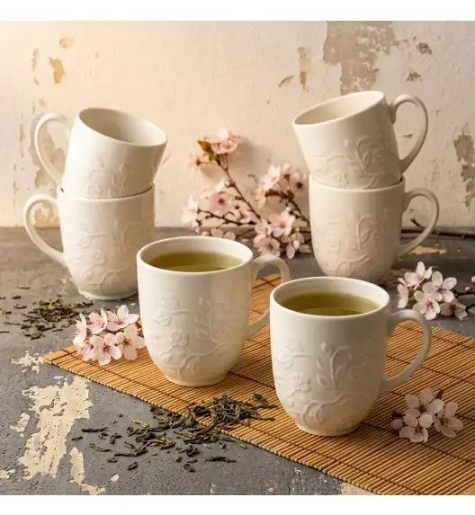 LUBIANA HANAMI KE KREMOWY Kubek 350 ml x 6 sztuk / zdobiona porcelana luz