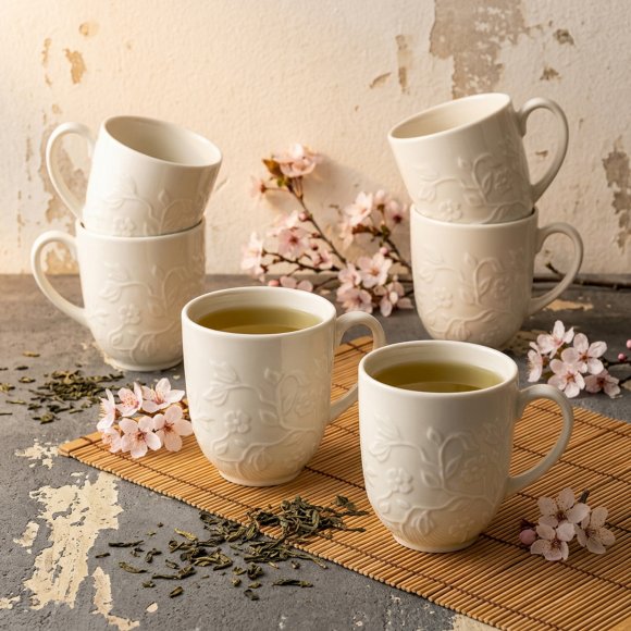 LUBIANA HANAMI KE KREMOWY Kubek 350 ml x 6 sztuk / zdobiona porcelana luz