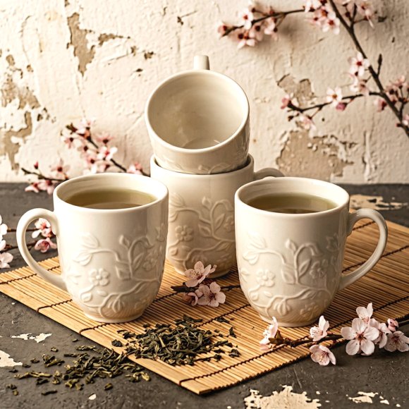 LUBIANA HANAMI KE KREMOWY Kubek 350 ml x 12 sztuk / zdobiona porcelana luz