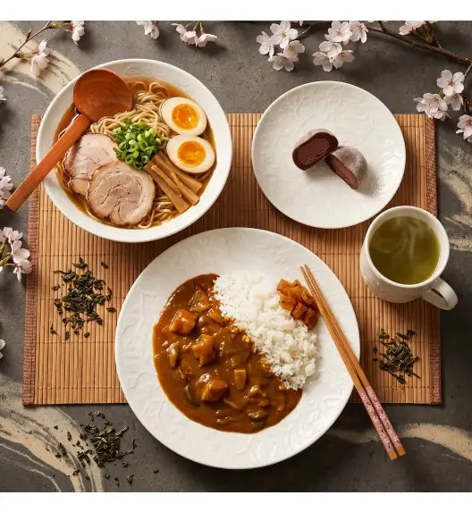 LUBIANA HANAMI KE KREMOWY Serwis obiadowy z kubkiem 48 el 12 os / zdobiona porcelana luz