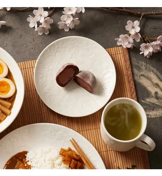 LUBIANA HANAMI KE KREMOWY Serwis obiadowy z kubkiem 48 el 12 os / zdobiona porcelana luz