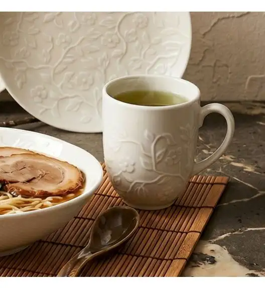 LUBIANA HANAMI KE KREMOWY Serwis obiadowy z kubkiem 72 el 18 os / zdobiona porcelana luz