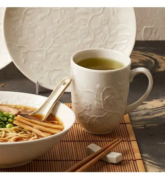 LUBIANA HANAMI KE KREMOWY Serwis obiadowy 30 el 6 os / zdobiona porcelana luz