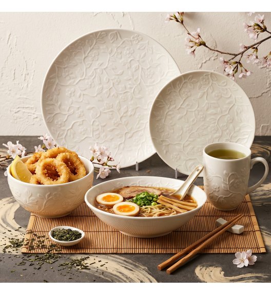 LUBIANA HANAMI KE KREMOWY Serwis obiadowy 60 el 12 os / zdobiona porcelana luz