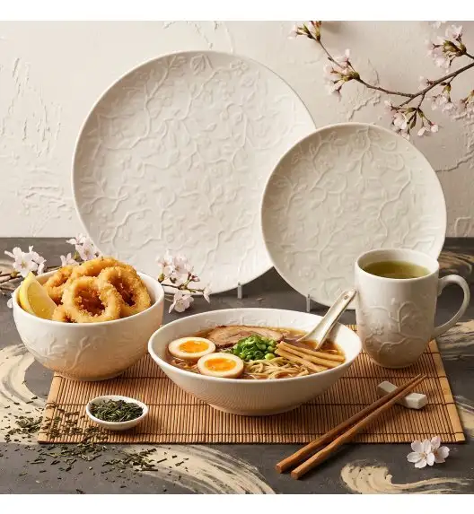 LUBIANA HANAMI KE KREMOWY Serwis obiadowy 90 el 18 os / zdobiona porcelana luz