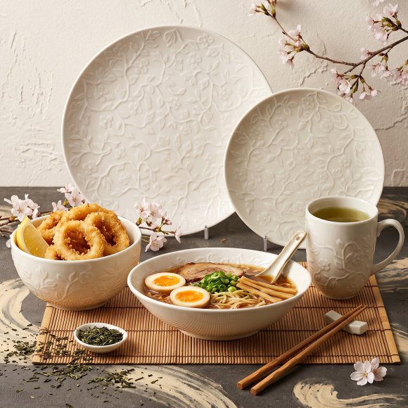 LUBIANA HANAMI KE KREMOWY Serwis obiadowy 120 el 24 os / zdobiona porcelana luz