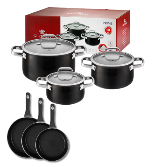 GERLACH PRIME Komplet Garnki z pokrywkami 6 el + Patelnie Gerlach Harmony Classic 20, 24, 28 cm