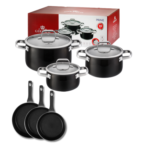 GERLACH PRIME Komplet Garnki z pokrywkami 6 el + Patelnie Gerlach Harmony Classic 20, 24, 28 cm