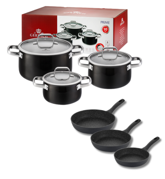 GERLACH PRIME Komplet Garnki z pokrywkami 6 el + patelnie Gerlach Granitex 20, 24, 28 cm