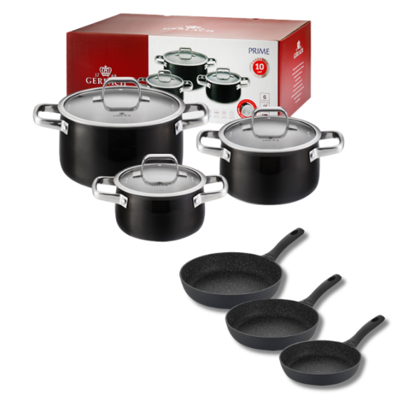 GERLACH PRIME Komplet Garnki z pokrywkami 6 el + patelnie Gerlach Granitex 20, 24, 28 cm