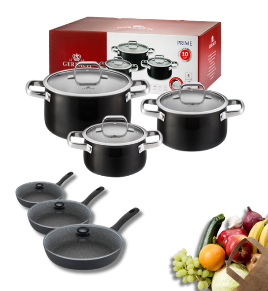 GERLACH PRIME Komplet Garnki z pokrywkami 6 el + patelnie Gerlach Granitex 20, 24, 28 cm+ pokrywki