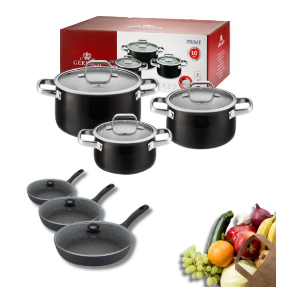GERLACH PRIME Komplet Garnki z pokrywkami 6 el + patelnie Gerlach Granitex 20, 24, 28 cm+ pokrywki