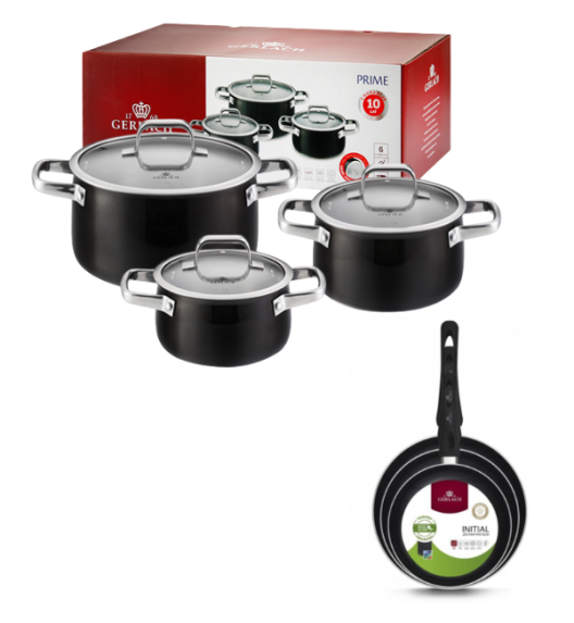 GERLACH PRIME Komplet Garnki z pokrywkami 6 el + patelnie Gerlach Initial 20, 24, 28 cm