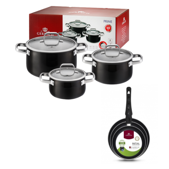 GERLACH PRIME Komplet Garnki z pokrywkami 6 el + patelnie Gerlach Initial 20, 24, 28 cm