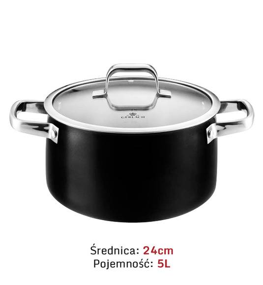 GERLACH PRIME Komplet Garnki z pokrywkami 6 el + patelnie Gerlach Initial 20, 24, 28 cm + Patelnia naleśnikowa 26 cm + Brytfanna