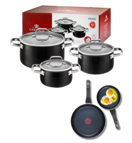 GERLACH PRIME Komplet Garnki z pokrywkami 6 el + patelnie Gerlach Ambiente 20, 28 cm