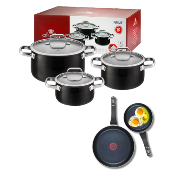 GERLACH PRIME Komplet Garnki z pokrywkami 6 el + patelnie Gerlach Ambiente 20, 28 cm