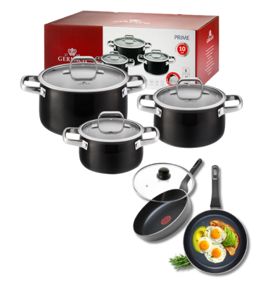 GERLACH PRIME Komplet Garnki z pokrywkami 6 el + patelnie Gerlach Ambiente 20, 28 cm+ pokrywki 