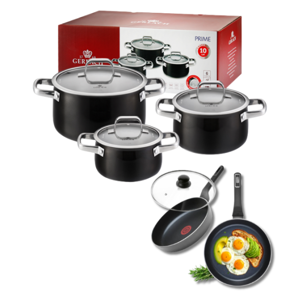 GERLACH PRIME Komplet Garnki z pokrywkami 6 el + patelnie Gerlach Ambiente 20, 28 cm+ pokrywki 