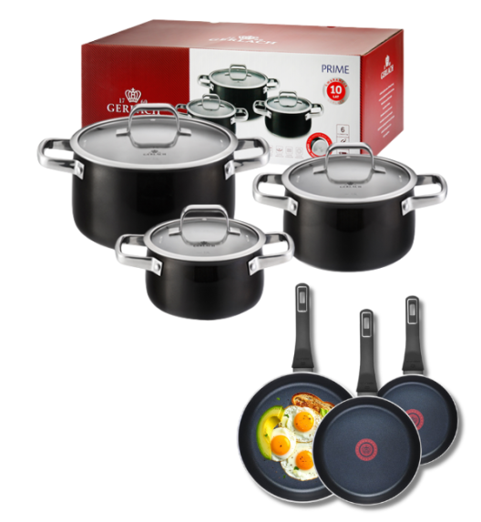 GERLACH PRIME Komplet Garnki z pokrywkami 6 el + patelnie Gerlach Ambiente 20, 24, 28 cm