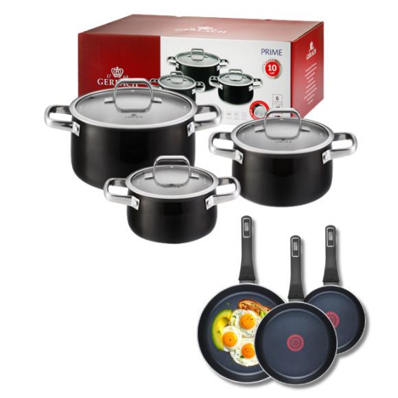GERLACH PRIME Komplet Garnki z pokrywkami 6 el + patelnie Gerlach Ambiente 20, 24, 28 cm