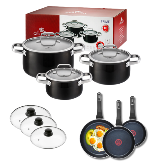 GERLACH PRIME Komplet Garnki z pokrywkami 6 el + patelnie Gerlach Ambiente 20, 24, 28 cm+ pokrywki 