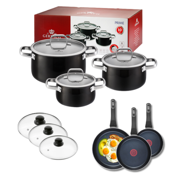 GERLACH PRIME Komplet Garnki z pokrywkami 6 el + patelnie Gerlach Ambiente 20, 24, 28 cm+ pokrywki 