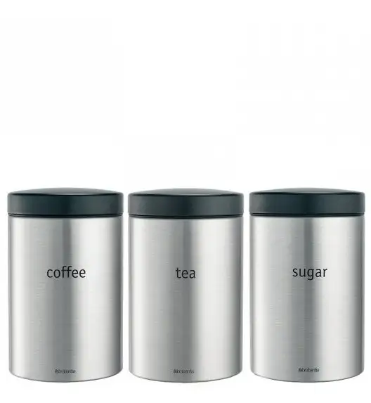BRABANTIA Zestaw pojemników z napisem (coffee/tea/sugar) - zestaw 3 szt, 1,4 L - stal matowa FPP 314926