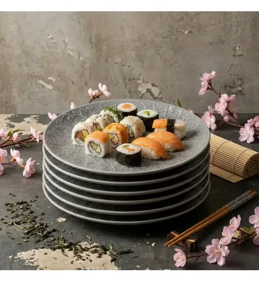 LUBIANA HANAMI K1 SZARY Talerz obiadowy 27 cm x 6 sztuk / zdobiona porcelana luz
