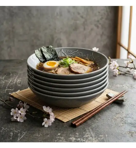 LUBIANA HANAMI K1 SZARY Talerz głęboki 21,5 cm x 6 sztuk / zdobiona porcelana luz