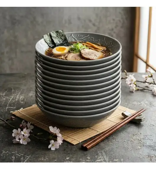 LUBIANA HANAMI K1 SZARY Talerz głęboki 21,5 cm x 12 sztuk / zdobiona porcelana luz