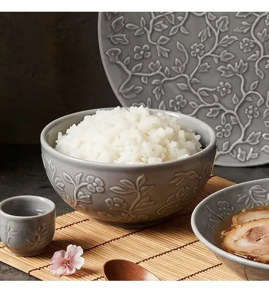 LUBIANA HANAMI K1 SZARY Miska 16 cm x 12 sztuk / zdobiona porcelana luz