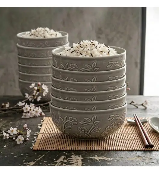 LUBIANA HANAMI K1 SZARY Miska 16 cm x 12 sztuk / zdobiona porcelana luz