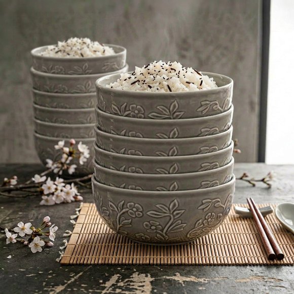 LUBIANA HANAMI K1 SZARY Miska 16 cm x 12 sztuk / zdobiona porcelana luz