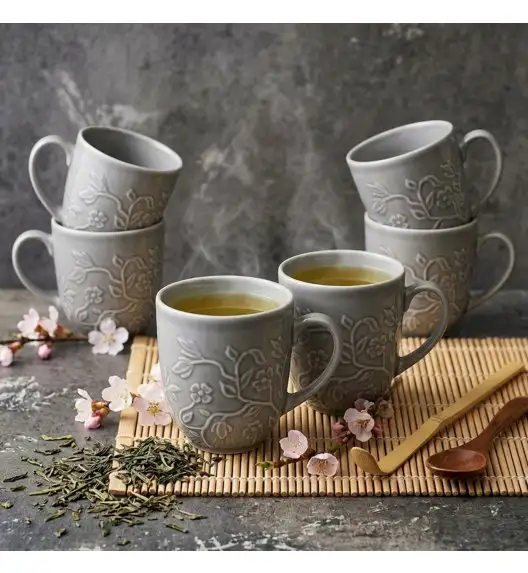 LUBIANA HANAMI K1 SZARY Kubek 350 ml x 6 sztuk / zdobiona porcelana luz