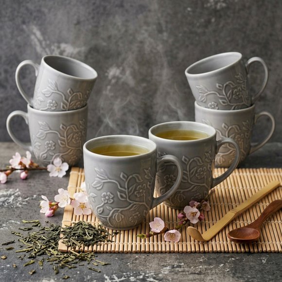 LUBIANA HANAMI K1 SZARY Kubek 350 ml x 6 sztuk / zdobiona porcelana luz